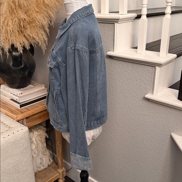 Rebecca Minkoff Cuffed Bedazzled Button-Down Denim Jacket – Size L - Picture 4 of 7